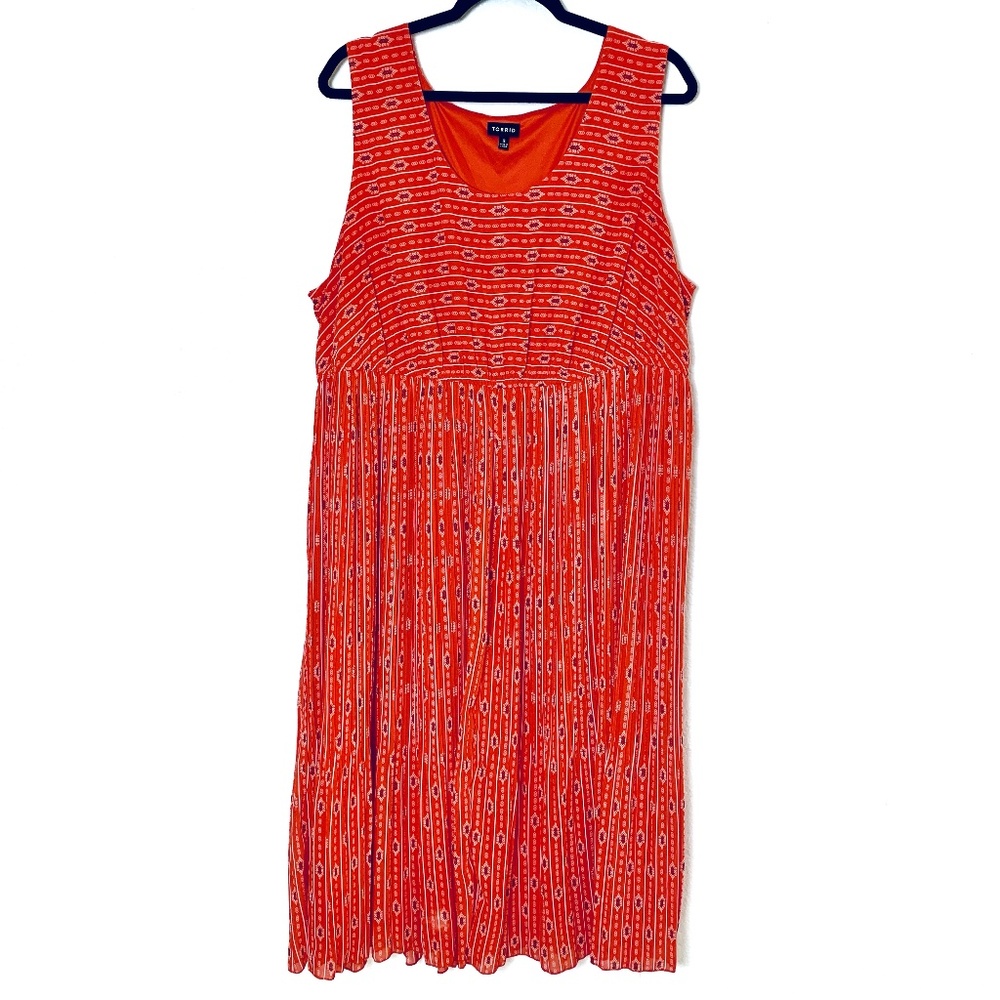 Torrid Dress 3X Sleeveless Midi Reddish Coral Summer Pleats Lined Spring